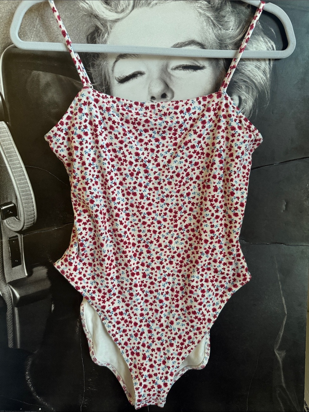 Old Navy White Cami Bodysuit with Red Floral Print